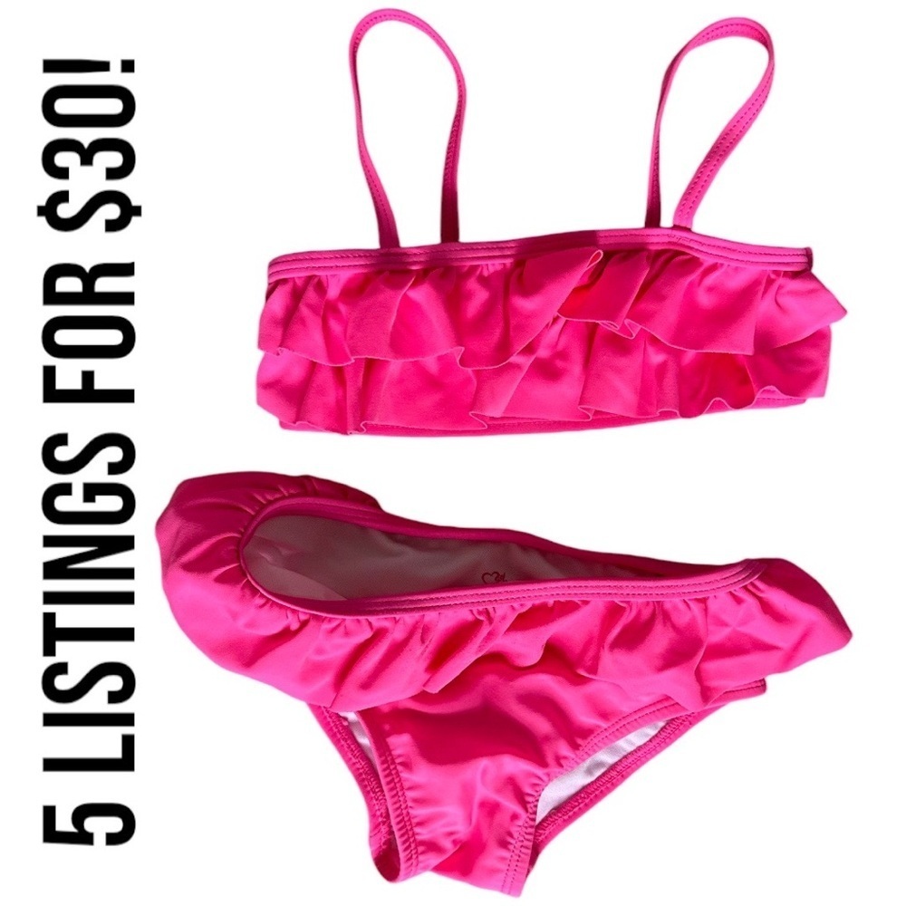 1989 Place Toddler Girl Swimsuit Bikini 2T Hot Pink Frill Bikini Swim Suit